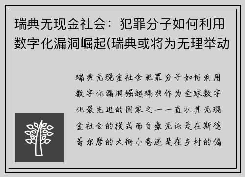 瑞典无现金社会：犯罪分子如何利用数字化漏洞崛起(瑞典或将为无理举动付出代价)