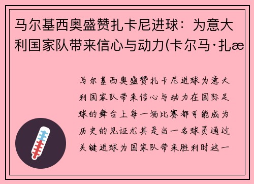 马尔基西奥盛赞扎卡尼进球：为意大利国家队带来信心与动力(卡尔马·扎比)