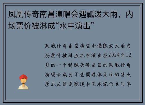 凤凰传奇南昌演唱会遇瓢泼大雨，内场票价被淋成“水中演出”