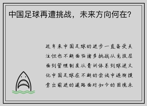 中国足球再遭挑战，未来方向何在？