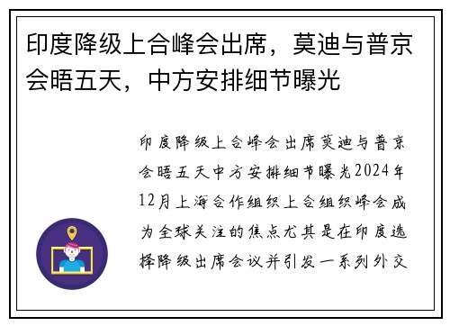 印度降级上合峰会出席，莫迪与普京会晤五天，中方安排细节曝光