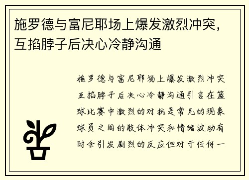 施罗德与富尼耶场上爆发激烈冲突，互掐脖子后决心冷静沟通